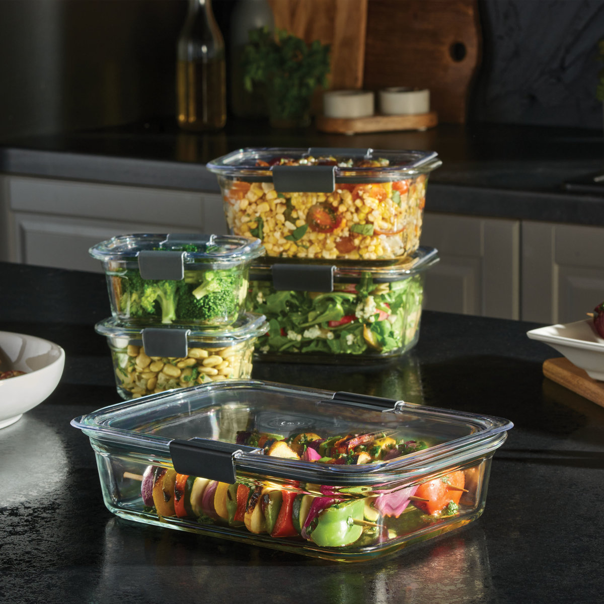Rubbermaid Brilliance Glass Food Storage Containers with Lids, 4.7 Cup, 3 Pack (6 Pieces Total)